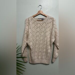 Rina Rossi Soft Cream Diamond-Open Knit Crewneck Sweater